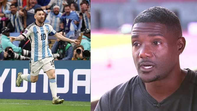 Justin Gatlin reacts as Lionel Messi gears up to play in Jamaica for the first time in his career