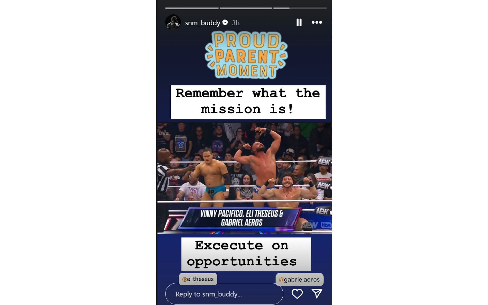 Buddy Matthews reacted to Vinny Pacifico and The Parea&#039;s AEW debut on Dynamite [Screenshot via Instagram]