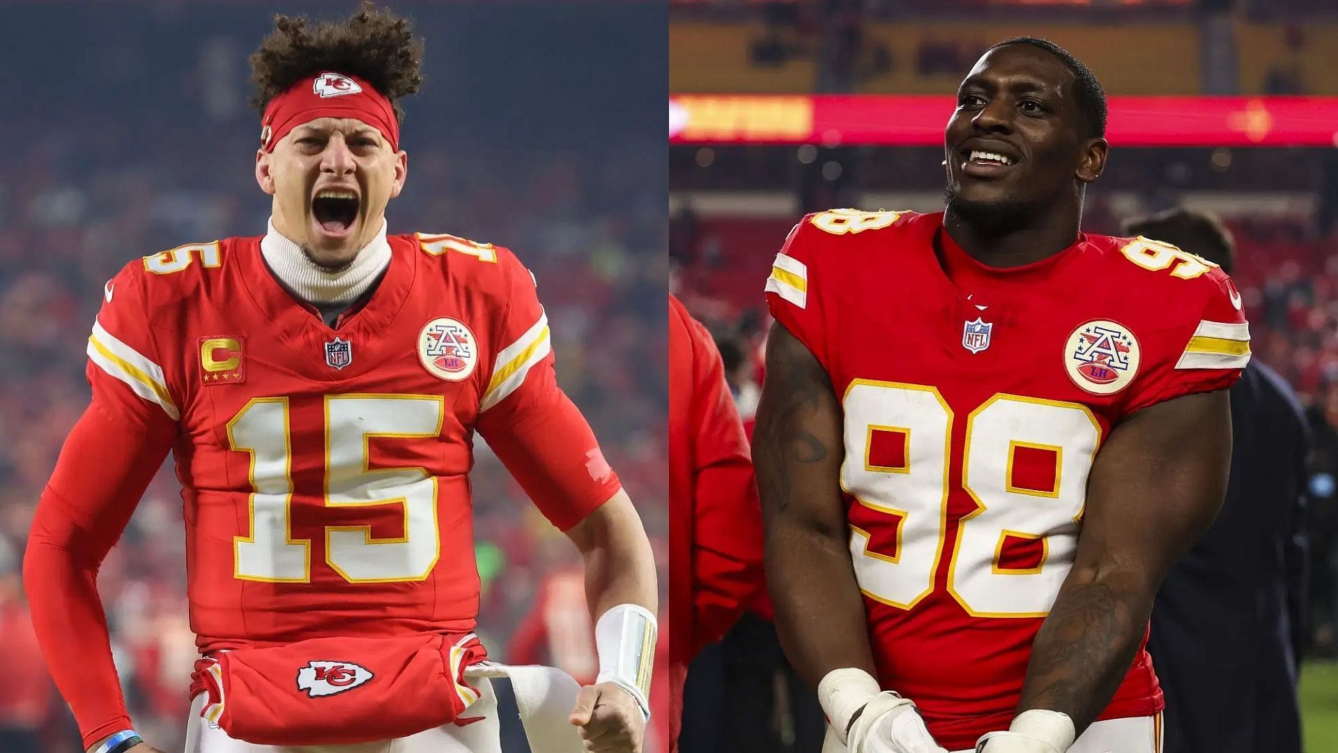 Patrick Mahomes reacts to Tershawn Wharton