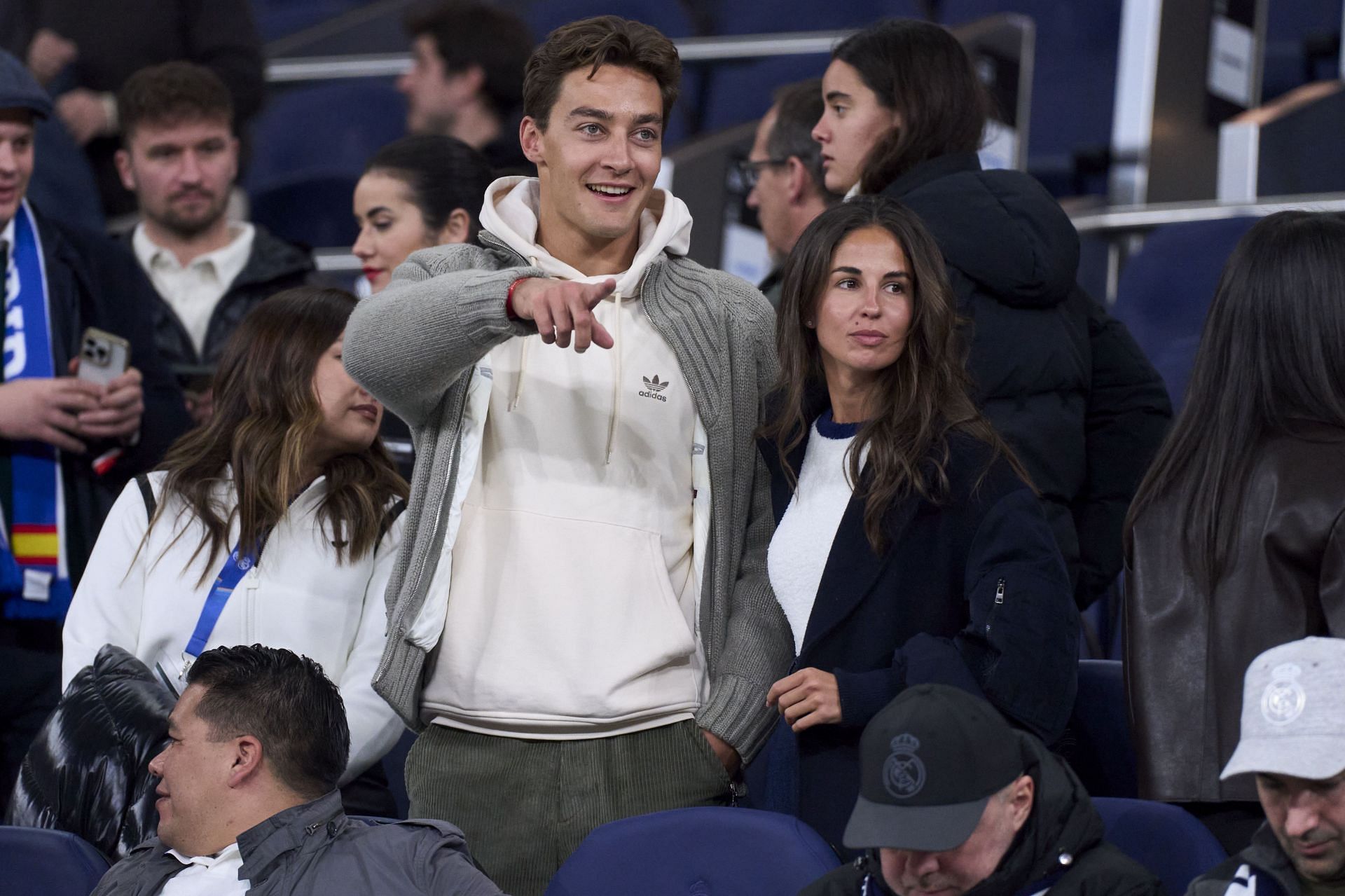 George Russell and Carmen Mundt pictured at the La Liga ES Sports match between Real Madrid CF and Atletico de Madrid. Image: Getty.