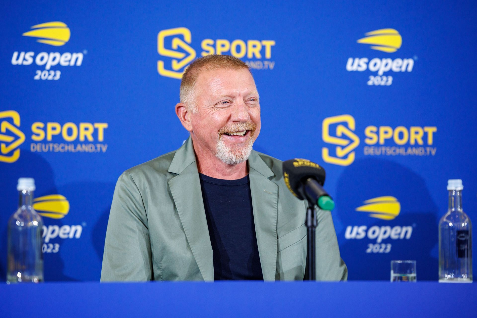 Boris Becker at the 2023 US Open kick-off press event. Image: Getty