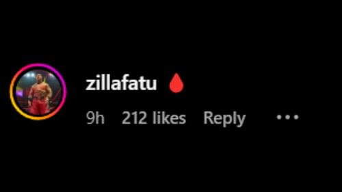 Screenshot of Zilla Fatu's comment [Image credits: Travis Scott's Instagram]