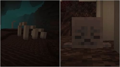 The dried ghast block is found near a Nether fossil. (Image via YouTube/Minecraft)