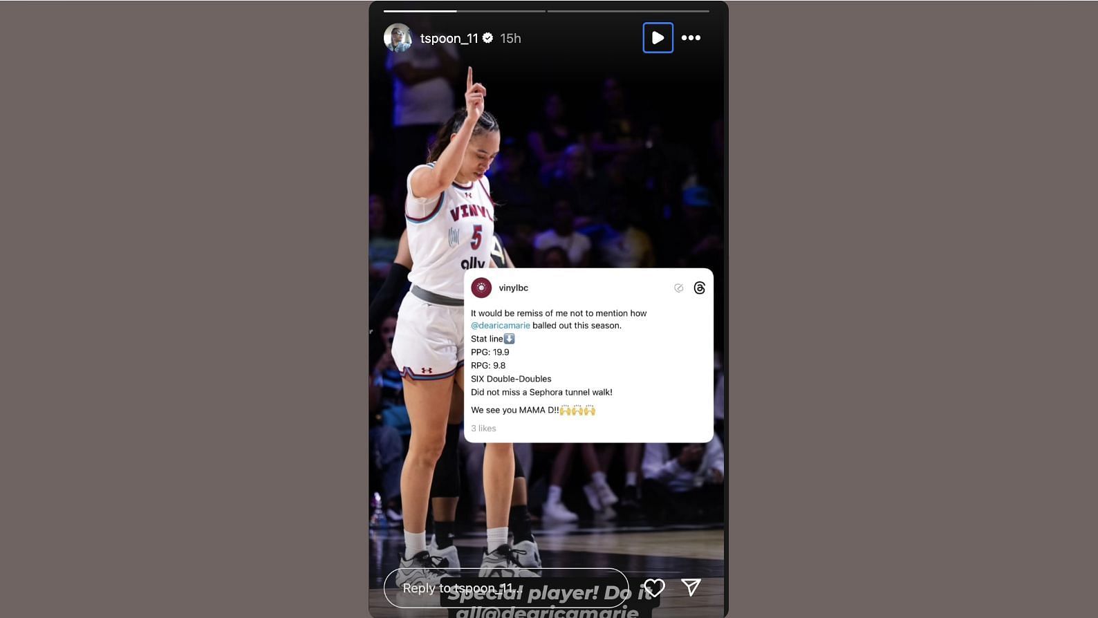 Teresa Weatherspoon praises her star player on Instagram (Image via Instagram/@tspoon_11)