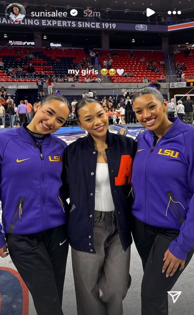 Suni Lee shares 2word reaction on meeting LSU gymnasts Aleah Finnegan & Tori Tatum at LSU