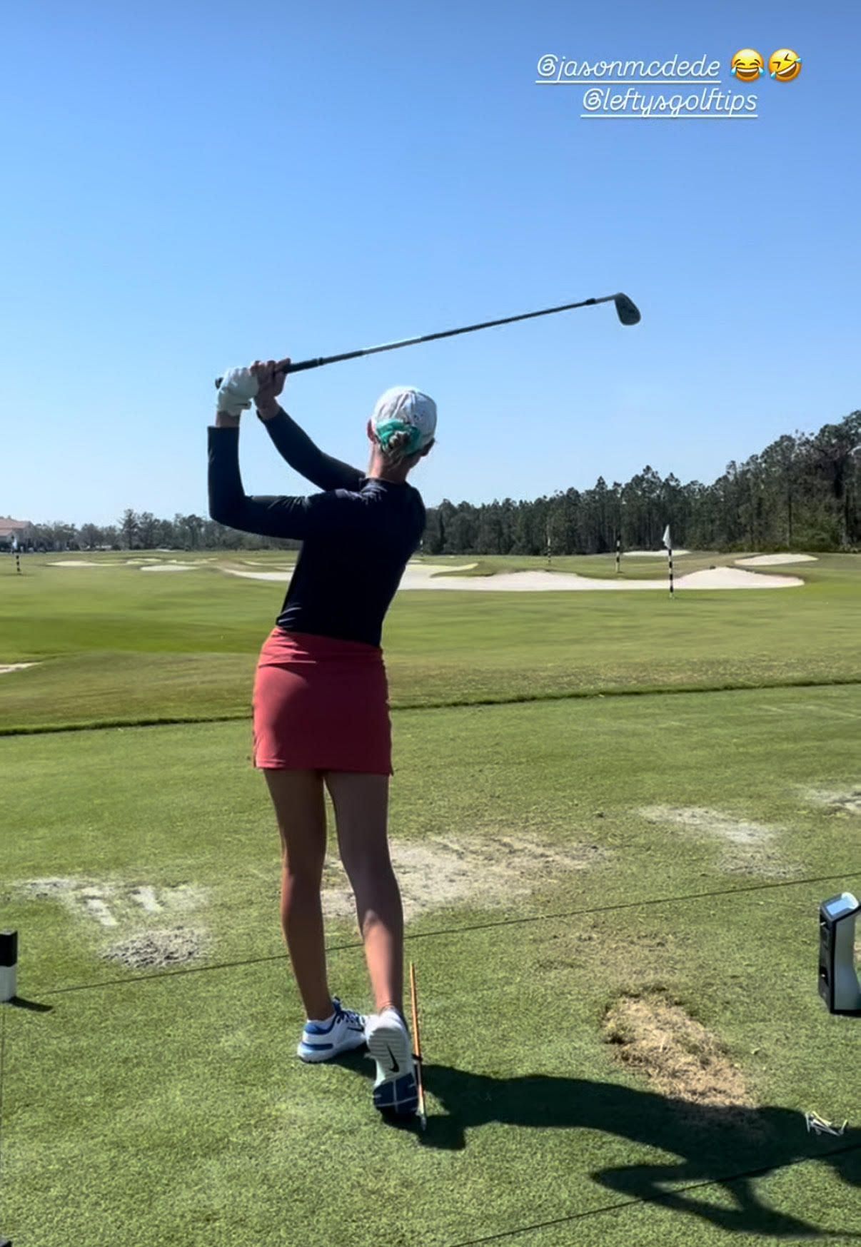 Nelly Korda practices at the driving range (via her Instagram story)