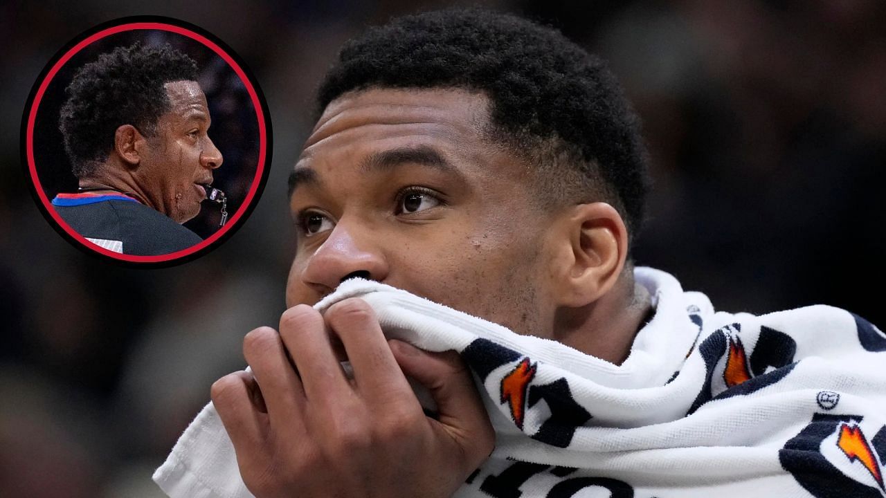 NBA fans comically react as Giannis Antetokounmpo jokingly whips ref with a towel (Image Credit: Imagn)