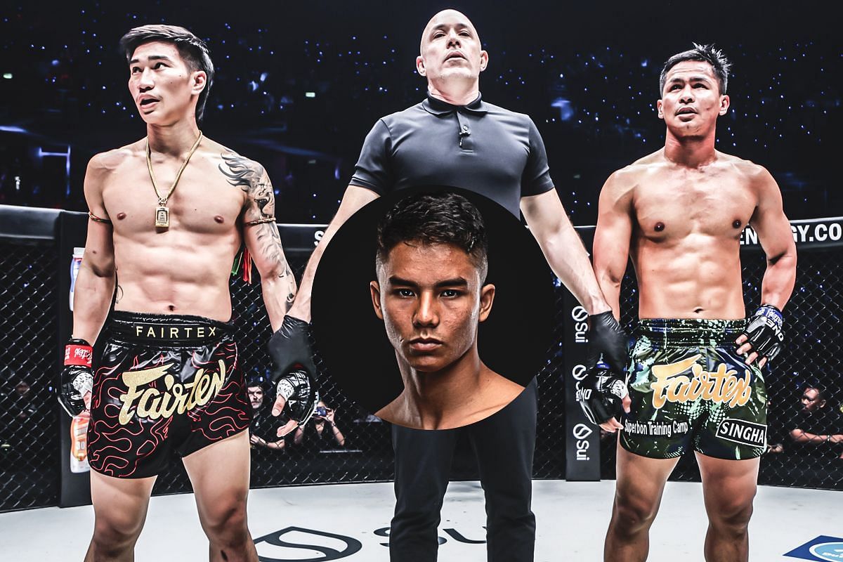 Tawanchai PK Saenchai (left) Superbon (right) with Johan Ghazali | Image credit: ONE Championship