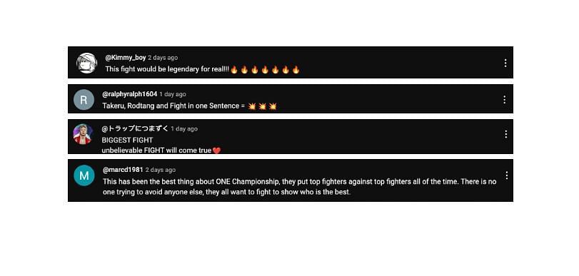 Screenshot of comments. [ONE Championship/YouTube]