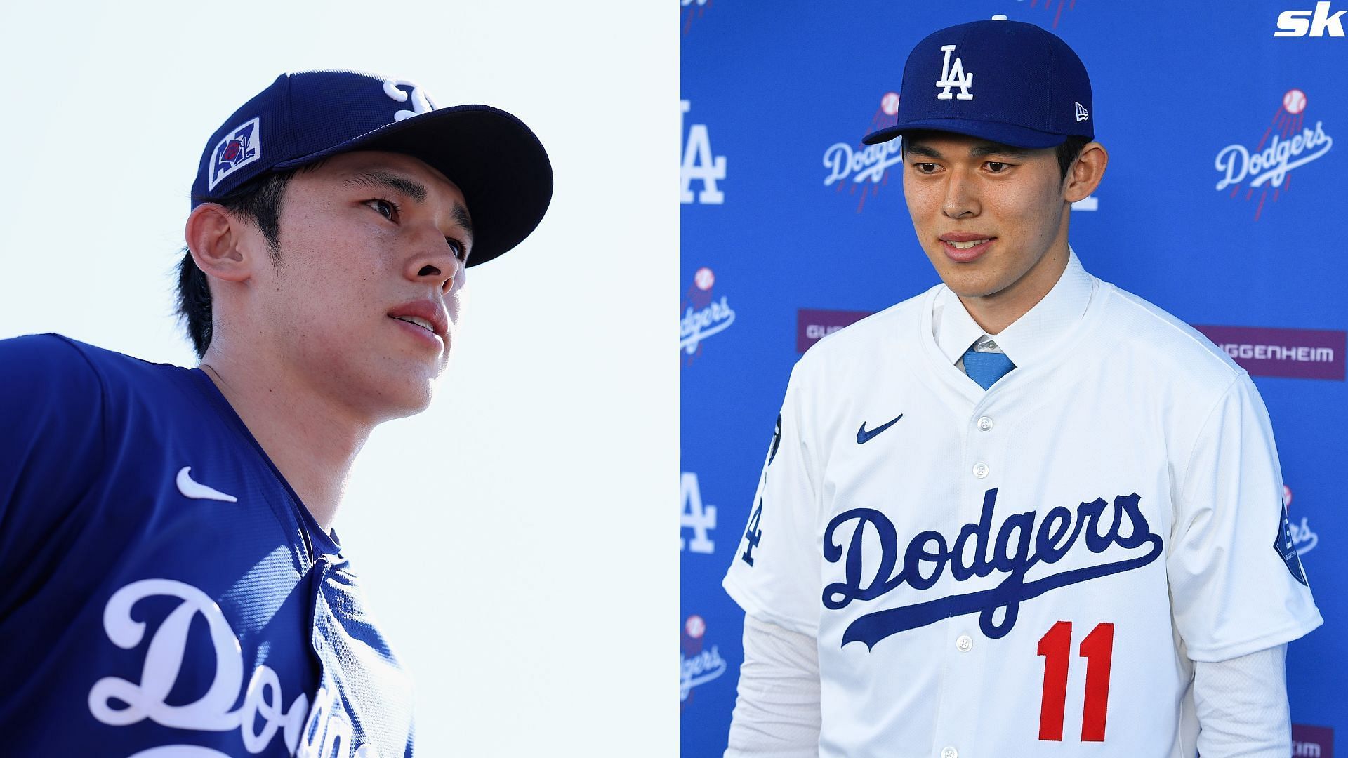 Starting pitcher Roki Sasaki of the Los Angeles Dodgers walks to the dugout before the Spring Training game against the Cleveland Guardians at Camelback Ranch (Source: Getty)