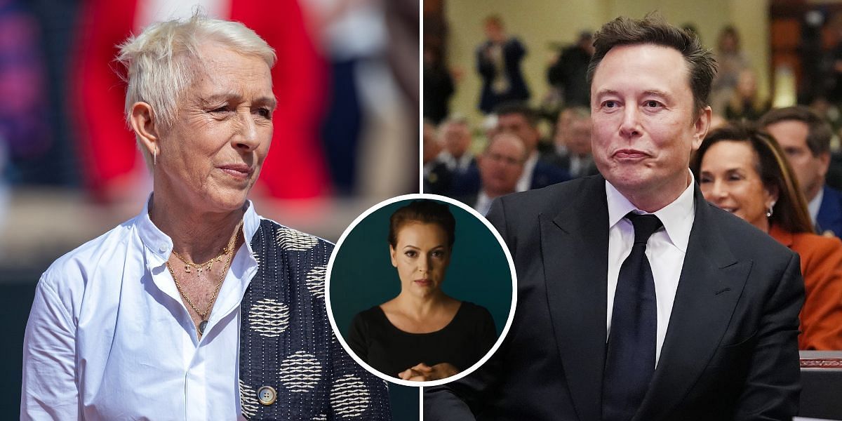 Martina Navratilova, Elon Musk, Alyssa Milano (Source: Getty (L&amp;R) Instagram: https://www.instagram.com/reel/DG82O0mO8qg/?utm_source=ig_web_copy_link&amp;igsh=MzRlODBiNWFlZA== (Inset))