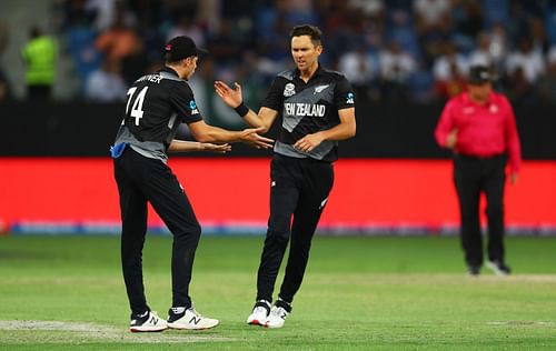 Mitchell Santner (left) and Trent Boult are among the experienced players in the Mumbai Indians' IPL 2025 squad. [P/C: Getty]
