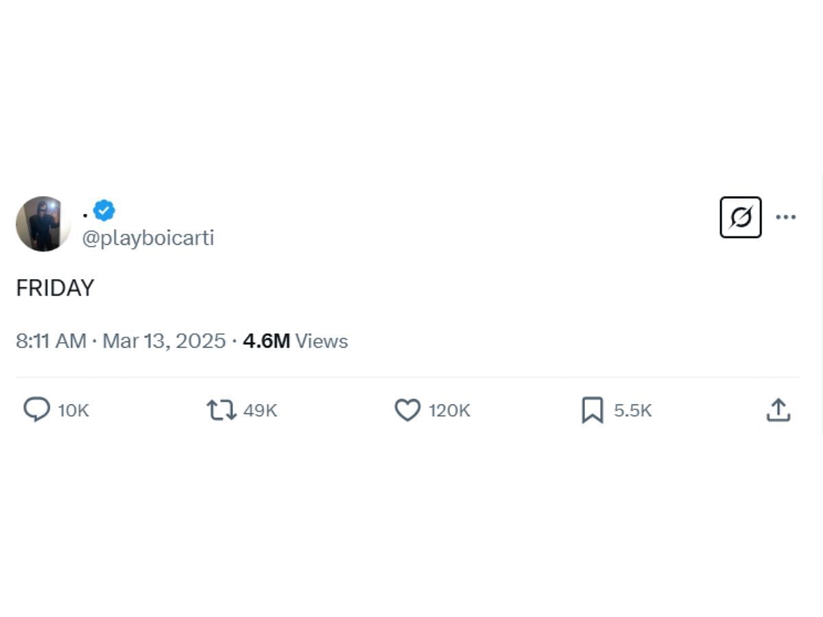 Carti&#039;s tweet announcing album&#039;s release date (Image via X/ @playboicarti)