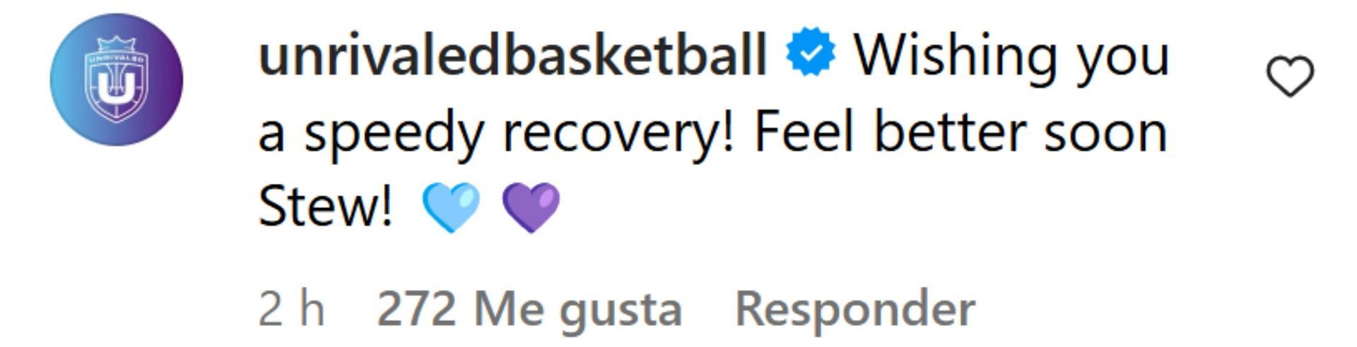 Unrivaled&#039;s Instagram account also shared a message for the player