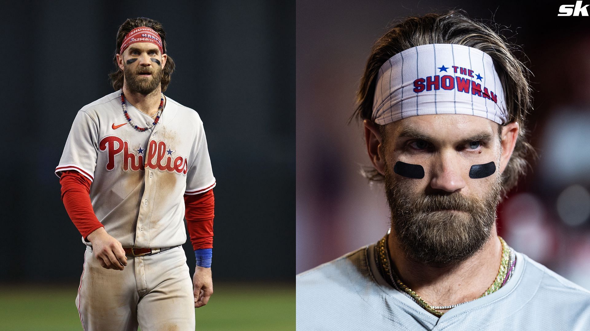 Bryce Harper of the Philadelphia Phillies looks on in the dugout during a game against the New York Mets at Citi Field (Source: Getty)