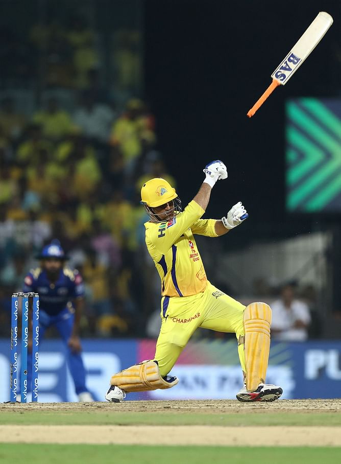 When MS Dhoni lost his bat off Jasprit Bumrah and yet got caught out but was called back in CSK vs MI match [Watch]