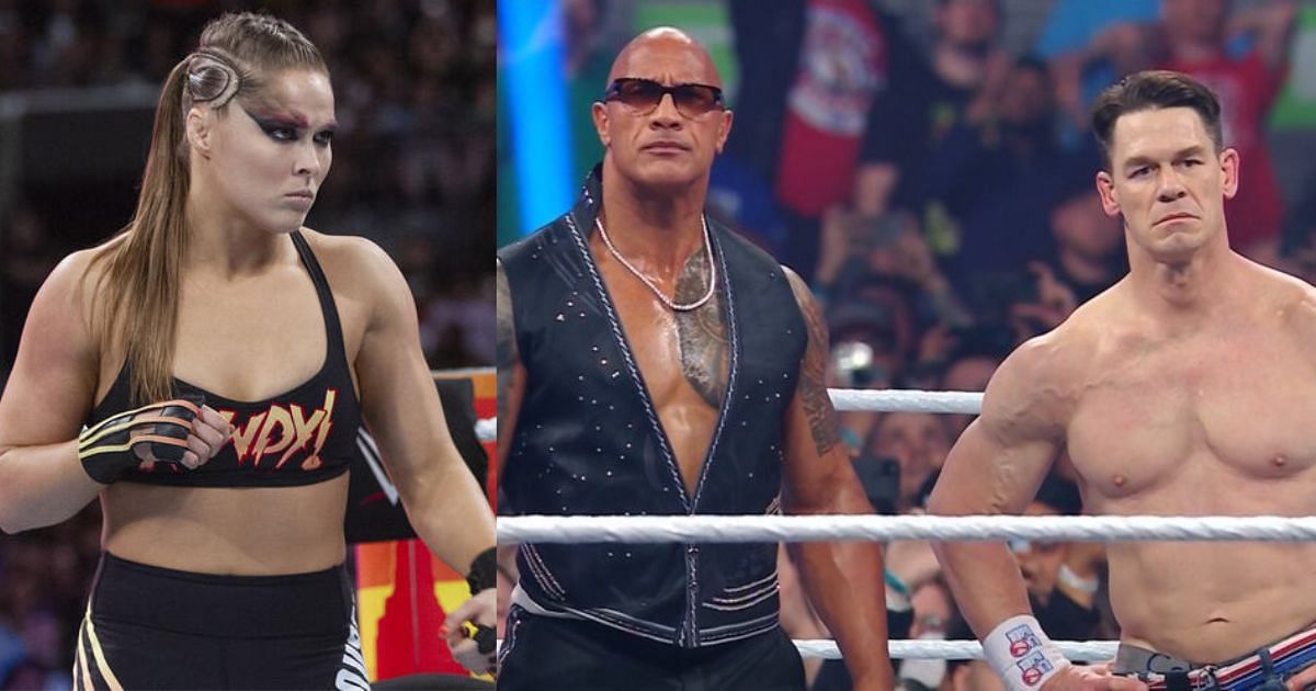 Ronda Rousey (left) and Rock with John Cena (right) [Source: WWE.com and WWE UK on X]