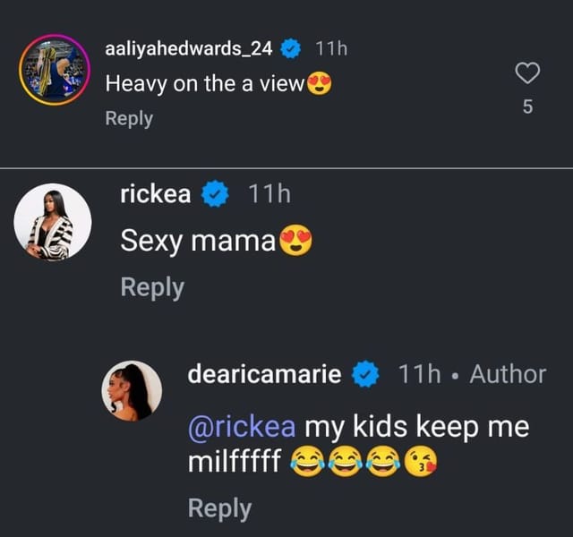 Aaliyah Edwards and Rickea Jackson's comments on Dearica Hamby's boat pictures