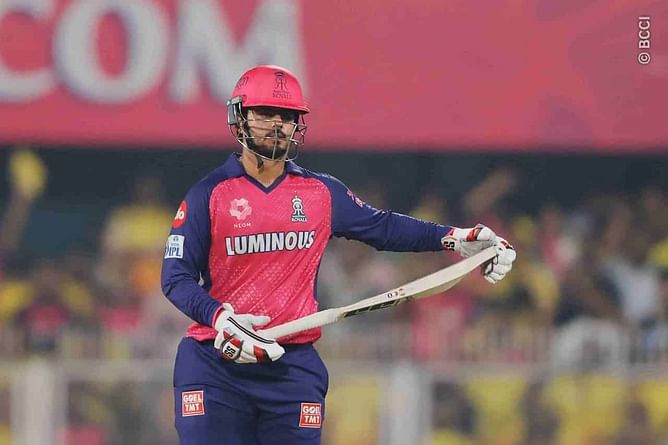 Nitish Rana brings out the cradle style celebration after completing maiden half-century in RR colors in IPL 2025 [Watch]