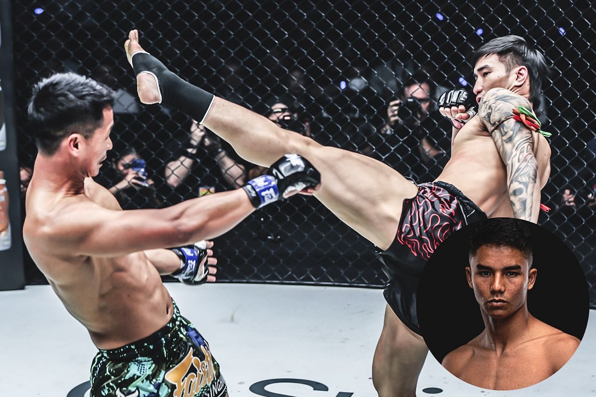 Tawanchai during his January 2025 defense of the ONE featherweight Muay Thai gold versus Superbon. (inset: Johan Ghazali) [Photos via: ONE Championship]