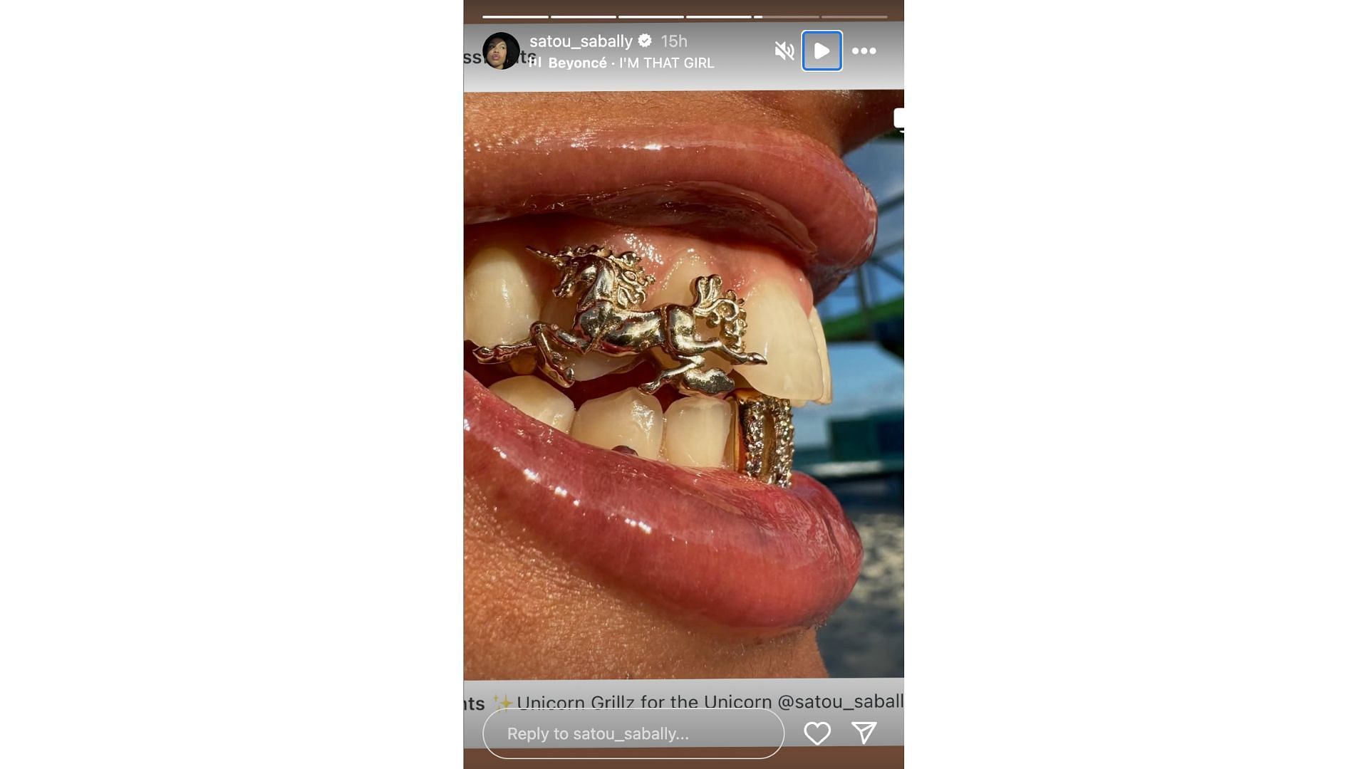 Satou Sabally shows off her new signature unicorn grill on social media. Photo Credits: Satou Sabally&#039;s IG account