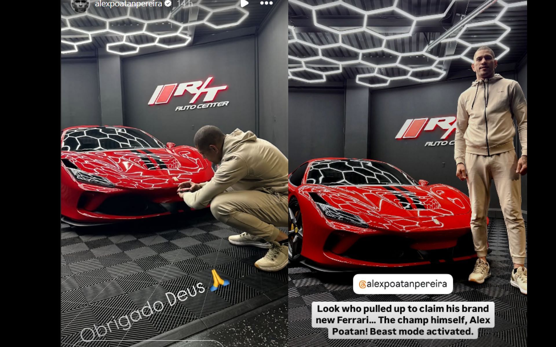 Alex Pereira shows off his new car. [Screenshot[s] courtesy: @rtautocenterofficial and @alexpoatanpereira on Instagram]