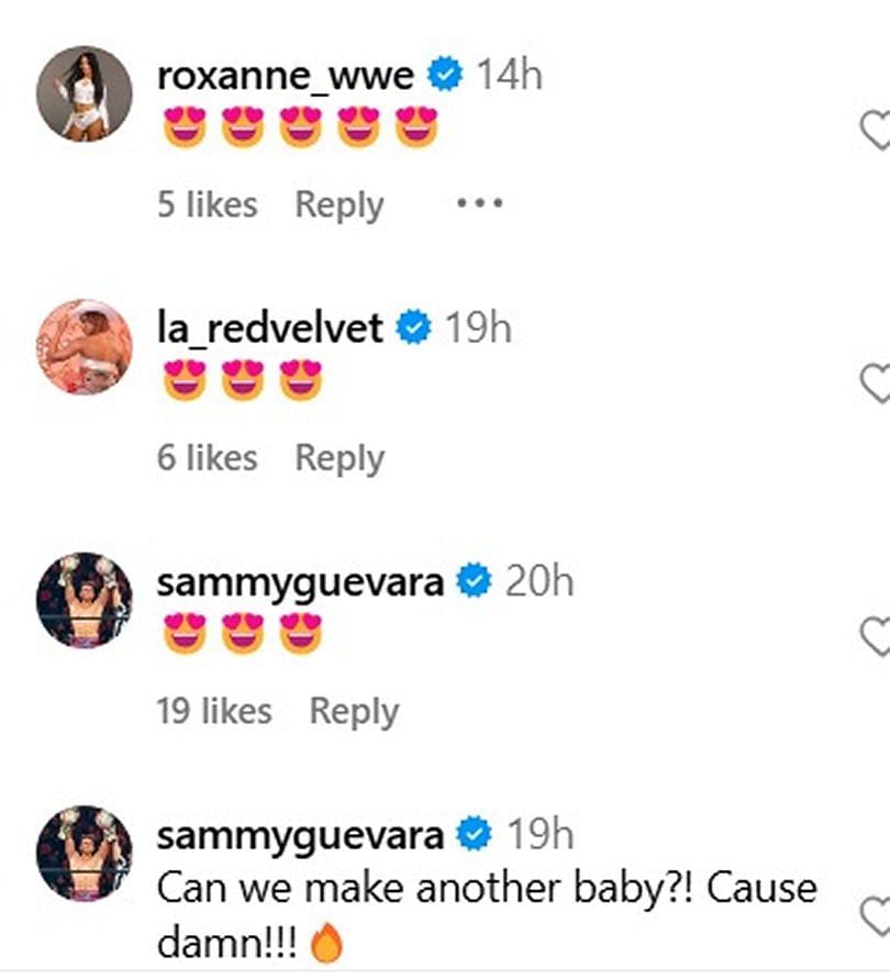 Screenshot of Roxanne, Red Velvet, and Sammy Guevara&#039;s comments (Image source: Tay Melo&#039;s Instagram account)