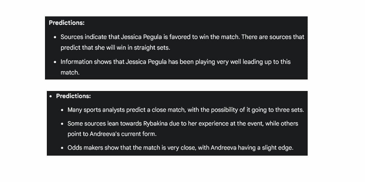 Gemini AI&#039;s prediction for Jessica Pegula and Elena Rybakina&#039;s matches.