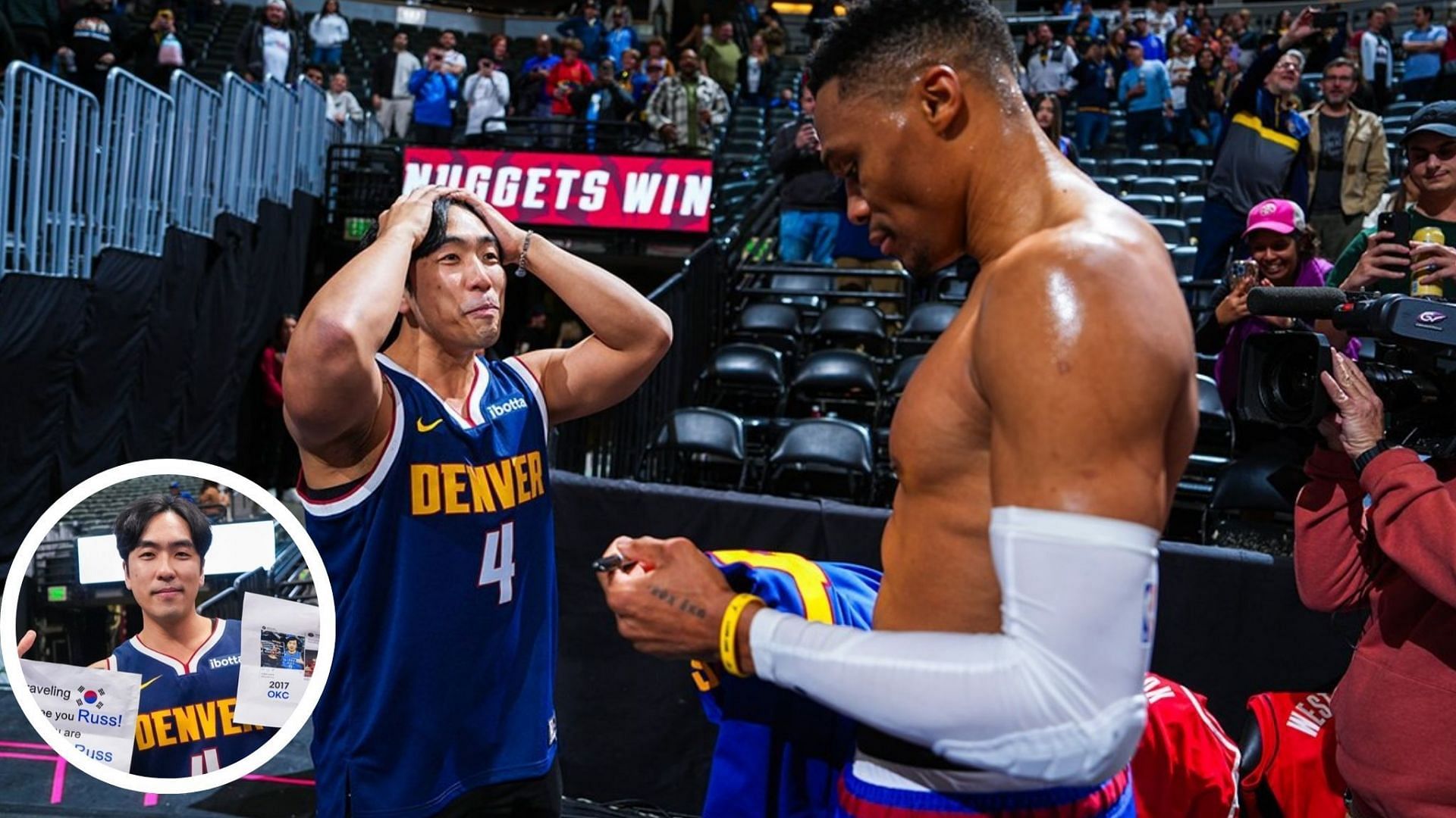 NBA fans praise Russell Westbrook for wholesome gesture to fan who flew 6,000 miles to watch him play (Photos from @Nuggets/ X)