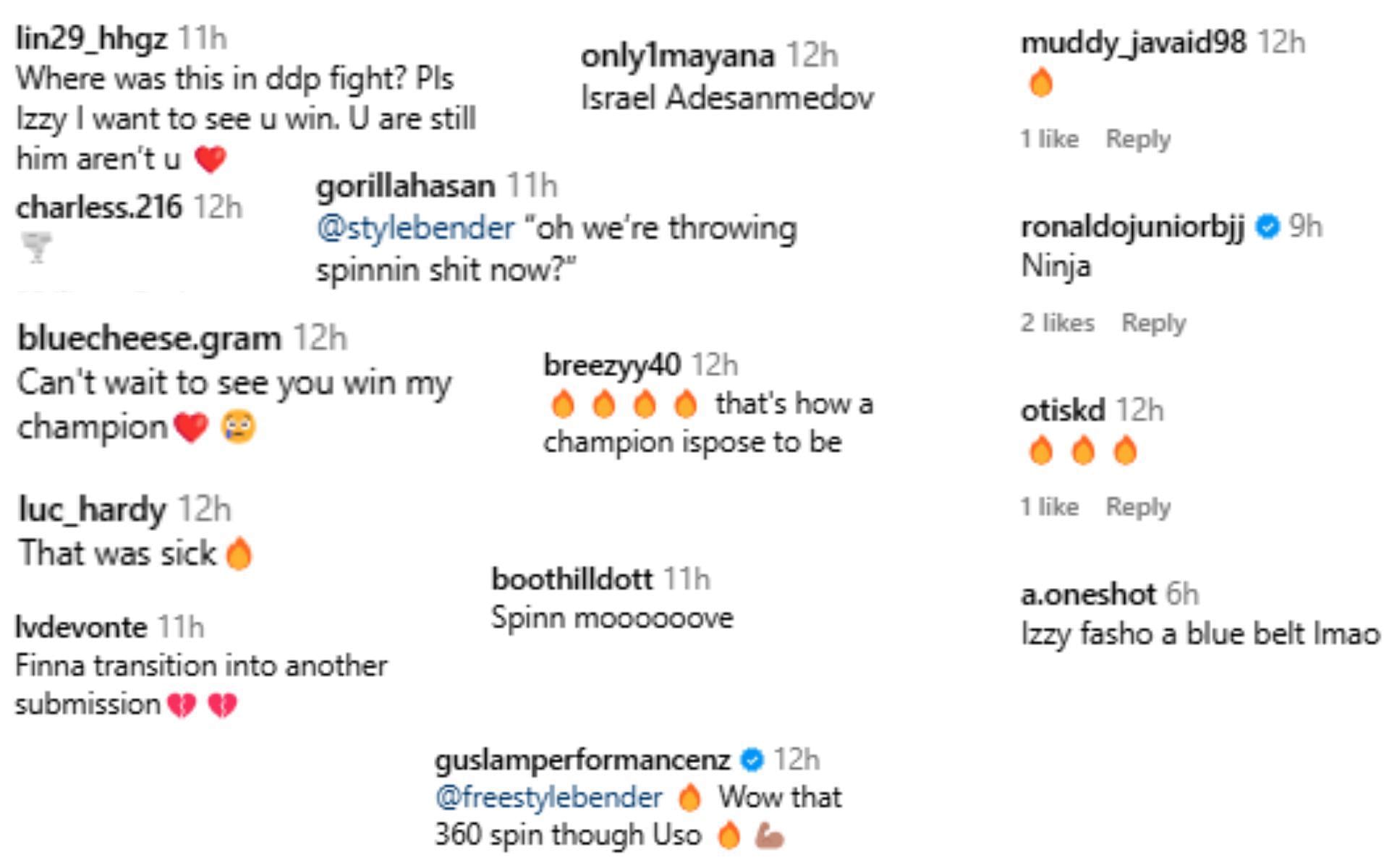 Screenshot of fan reactions to Adesanya&#039;s grappling footage