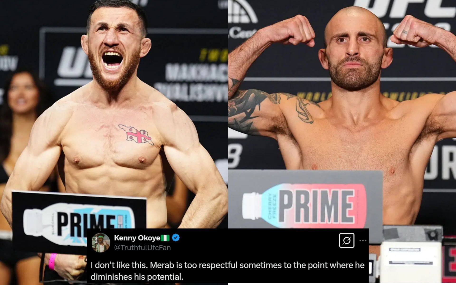 Fans offer differing reactions as Merab Dvalishvili (left) refuses to fight Alexander Volkanovski (right). [Image courtesy: Getty]