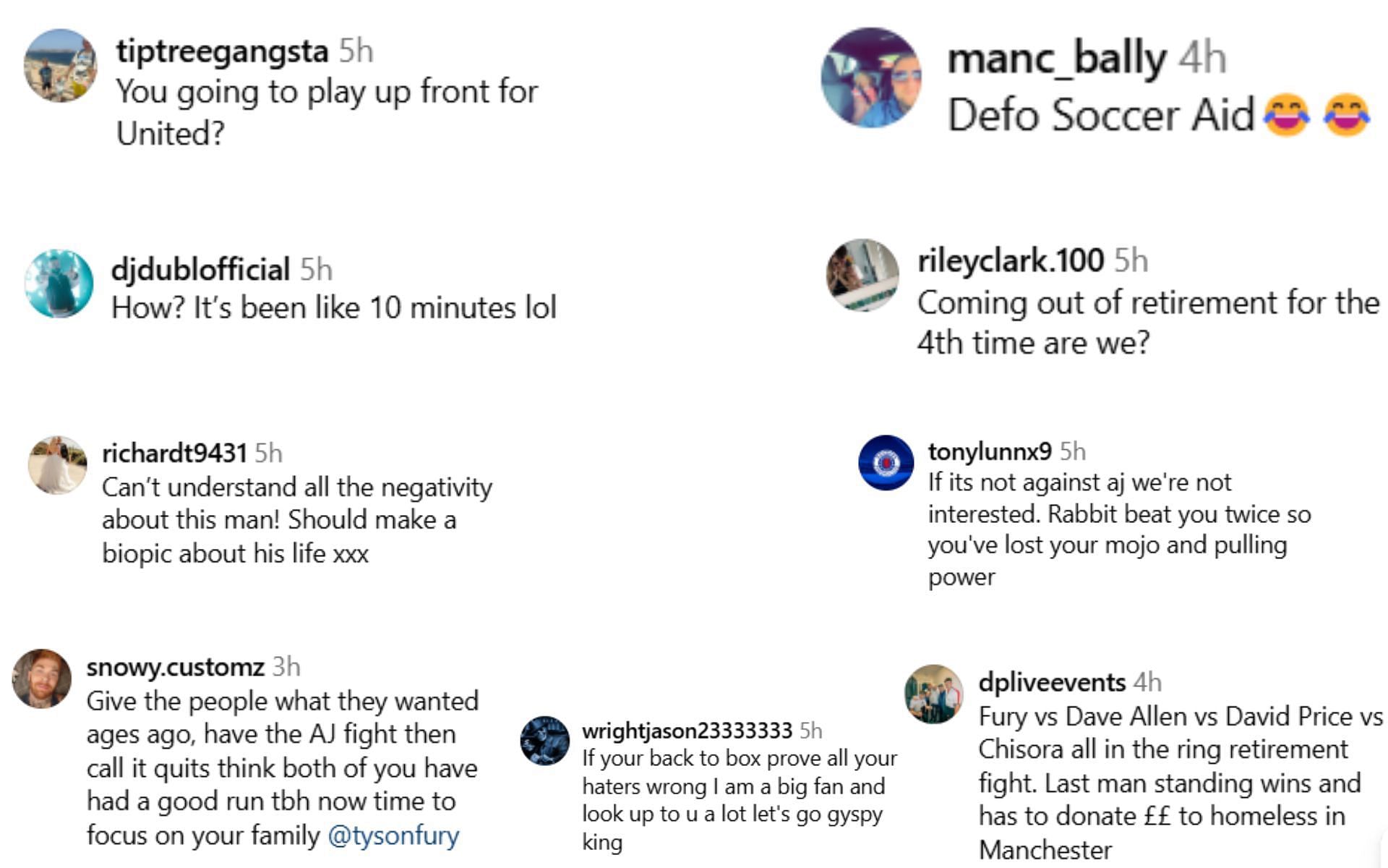 Fan reactions [Screenshots courtesy: @tysonfury on Instagram]