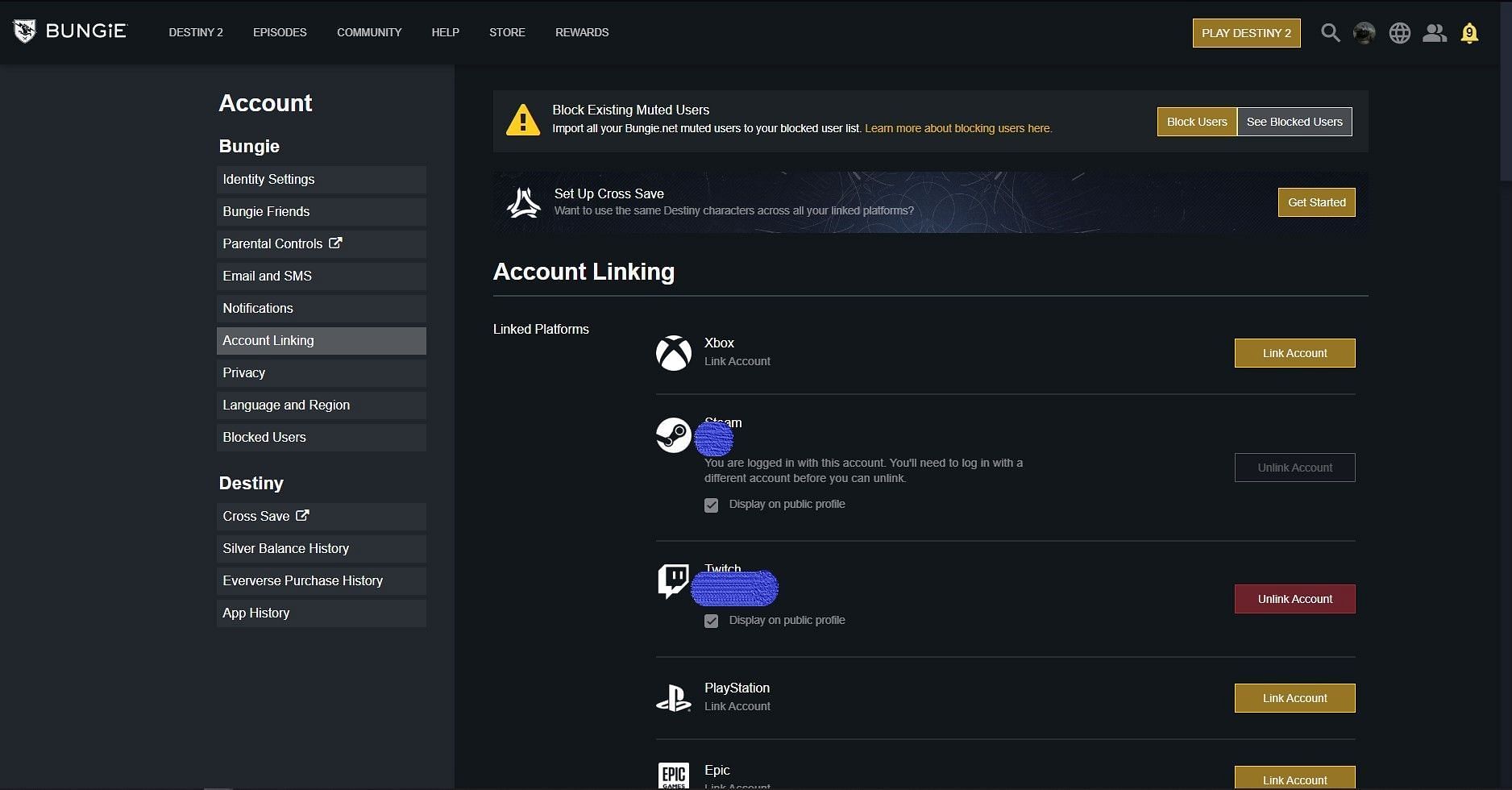 Account linking on the official website (Image via Bungie)