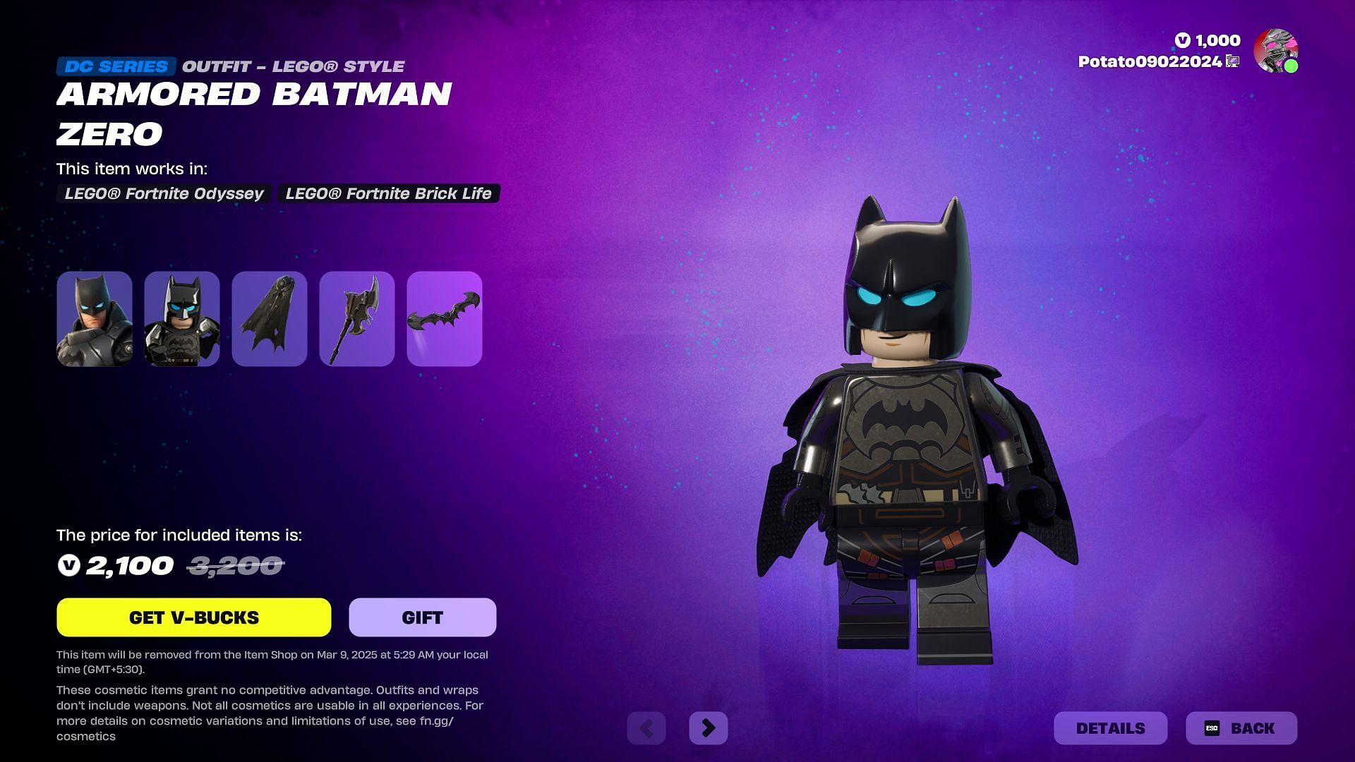 Armored Batman Zero will remain listed until March 8, 2025 (Image via Epic Games)