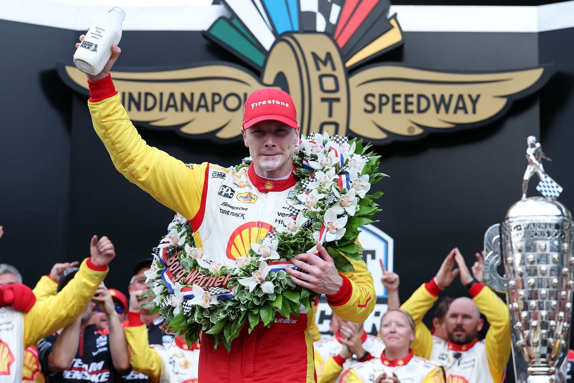 Josef Newgarden celebrates after winning the 108th Running of the Indianapolis 500 - Source: Getty