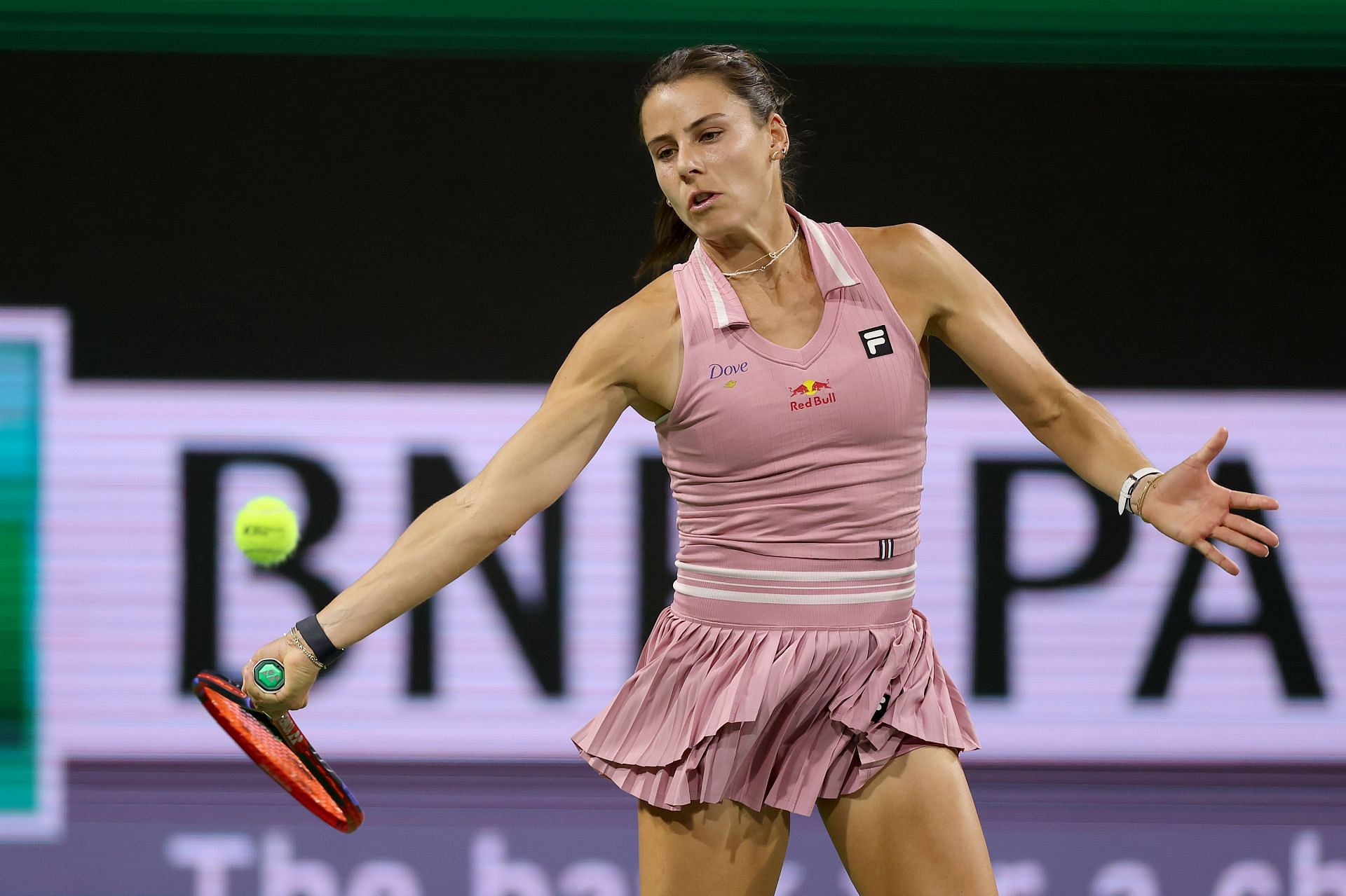 Emma Navarro returns a shot to Donna Vekic of Croatia during the BNP Paribas Open - Source: Getty