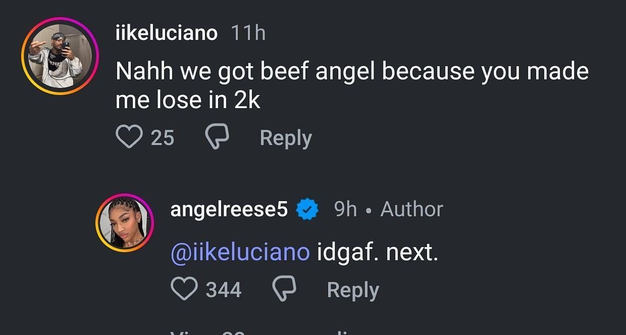 Angel Reese&rsquo;s IG comment/Instagram