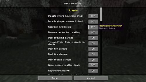 This game rule allows players to instantly respawn without seeing the death screen. (Image via Sportskeeda Gaming || Mojang Studios)