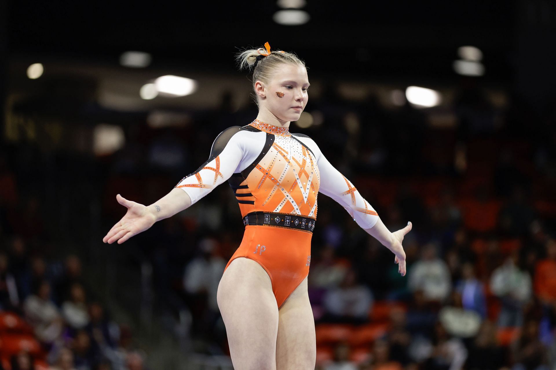 Jade Carey during a meet against the Auburn Tigers on January 24, 2025 (Photo by Stew Milne/Getty Images)