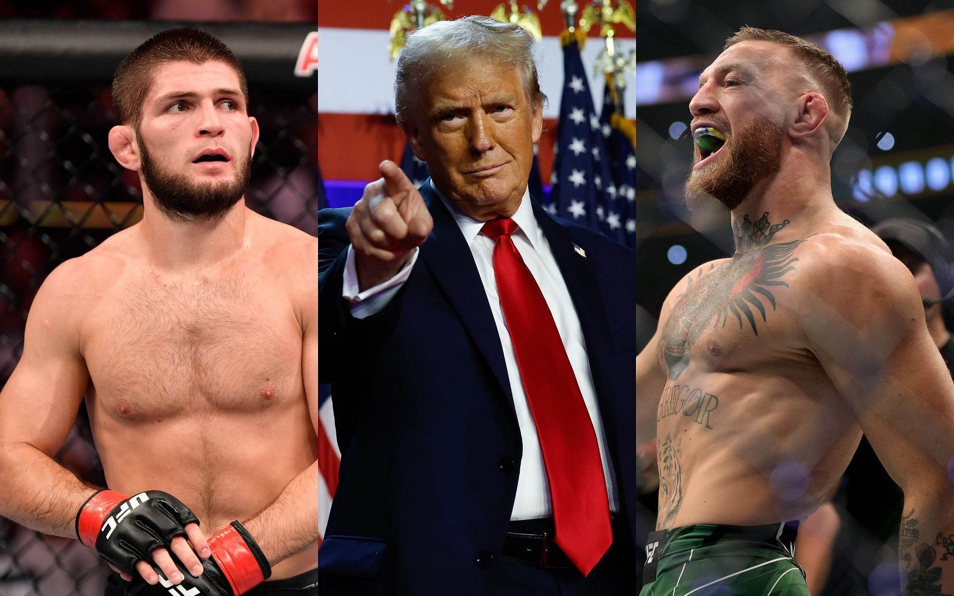 Donald Trump (middle) has often expressed his appreciation for UFC fighters like Khabib Nurmagomedov (left) and Conor McGregor (right) [Images courtesy: Getty Images]