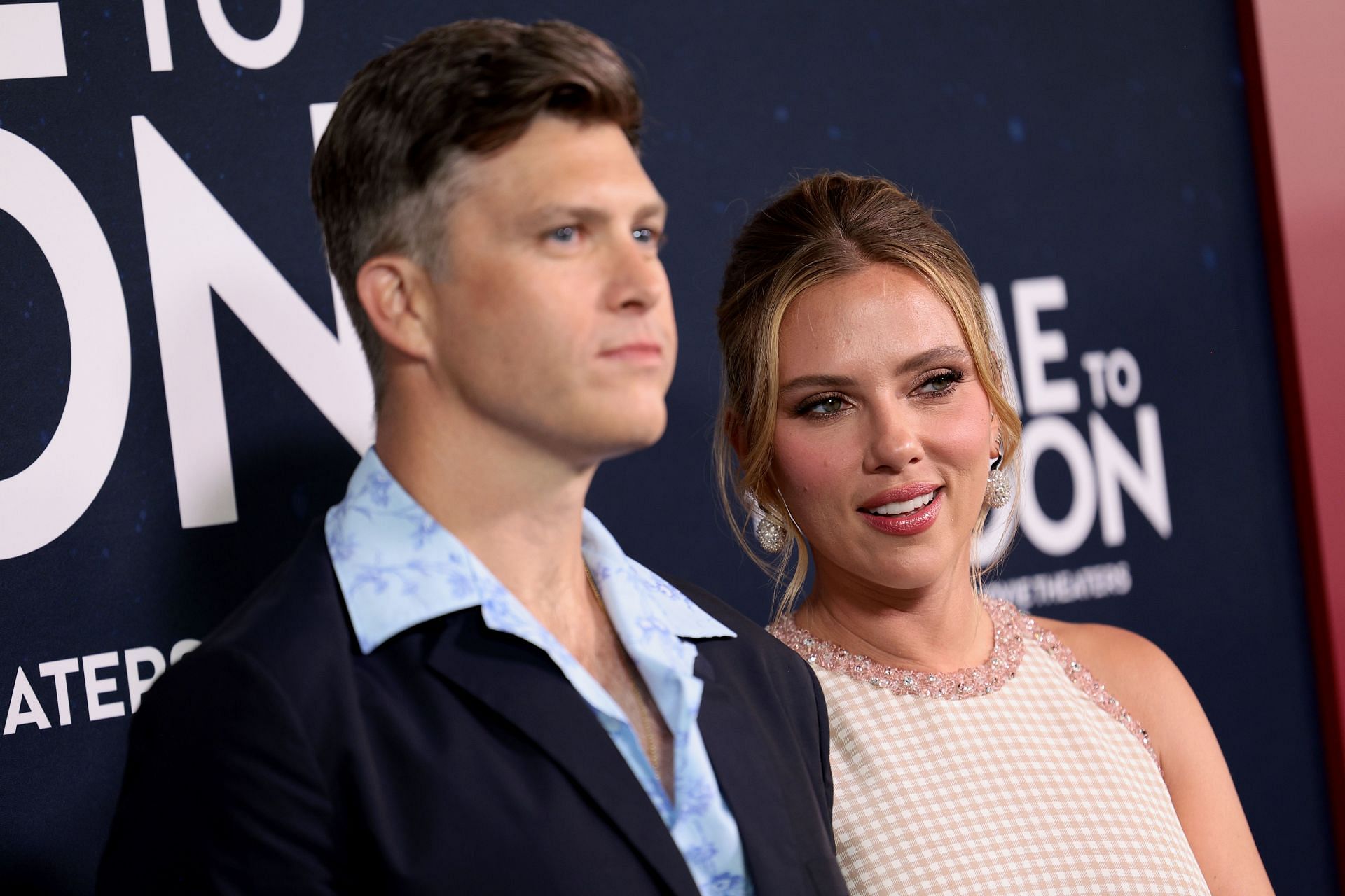 Scarlett Johansson and Colin Jost at the &quot;Fly Me To The Moon&quot; World Premiere - Image via Getty