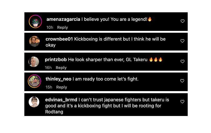 Screenshot of comments. [ONE Championship/Instagram]