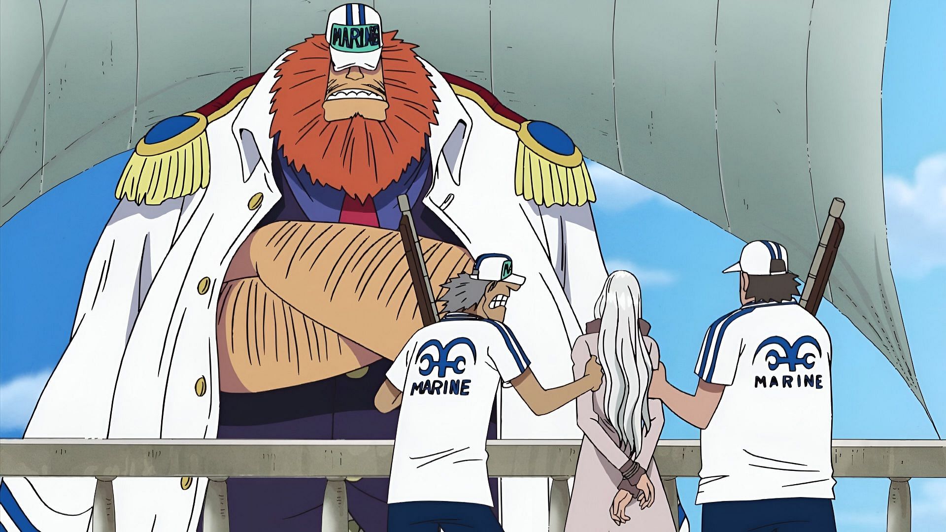 Saul as a Marine Vice Admiral (left) (Image via Toei Animation)