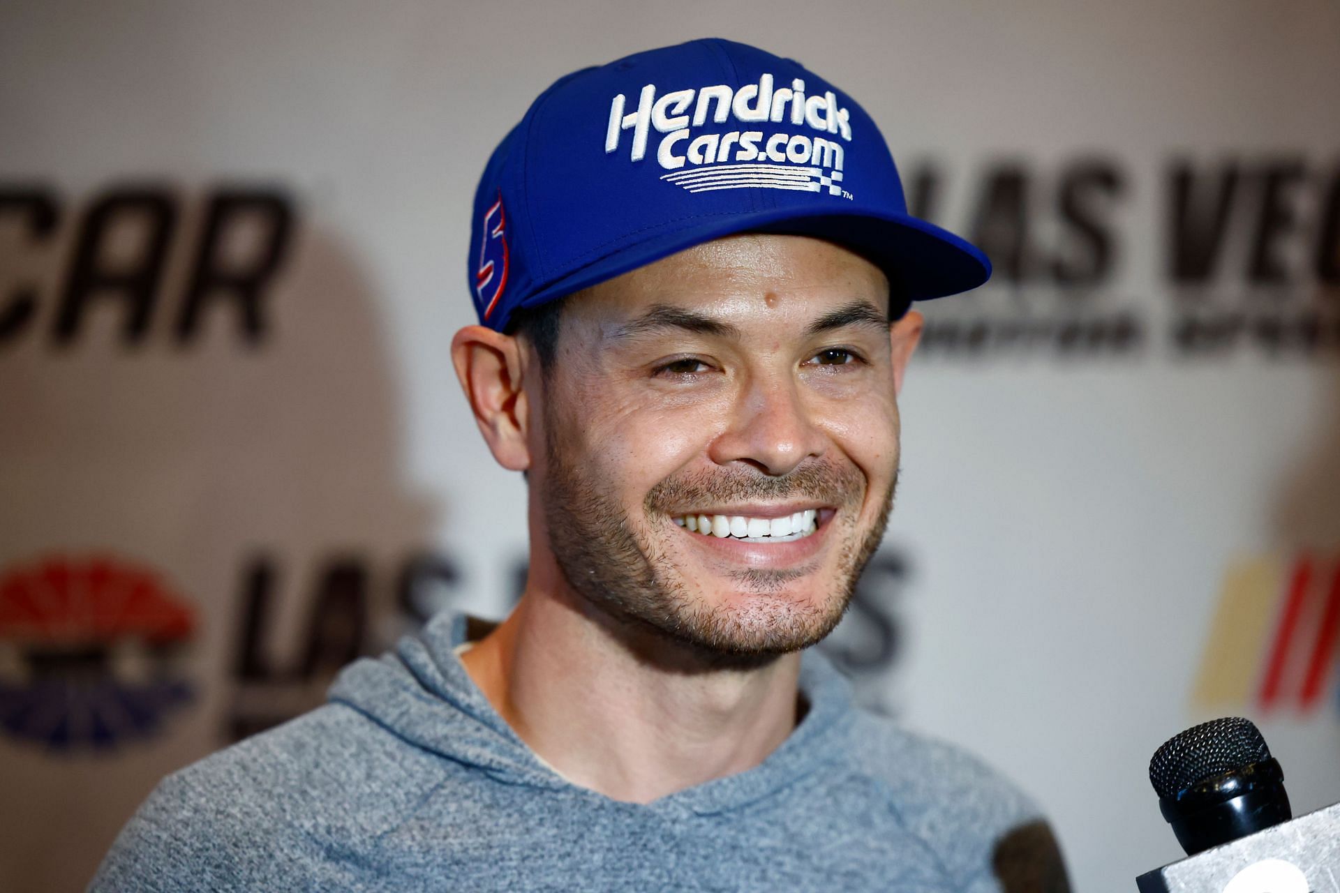 Kyle Larson is interviewed during a media luncheon ahead of the Pennzoil 400 NASCAR Weekend - Source: Getty