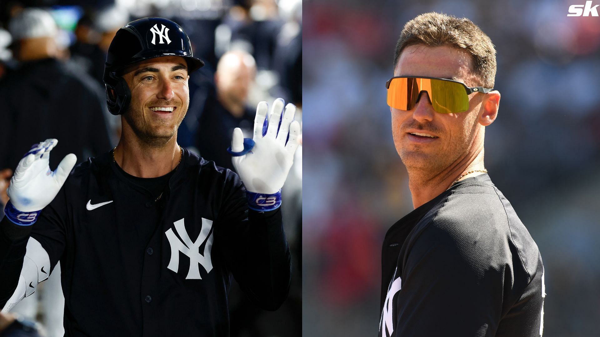 Cody Bellinger of the New York Yankees celebrates in the dugout after hitting a solo home run during a spring training game against the Toronto Blue Jays at George M. Steinbrenner Field (Source: Getty)