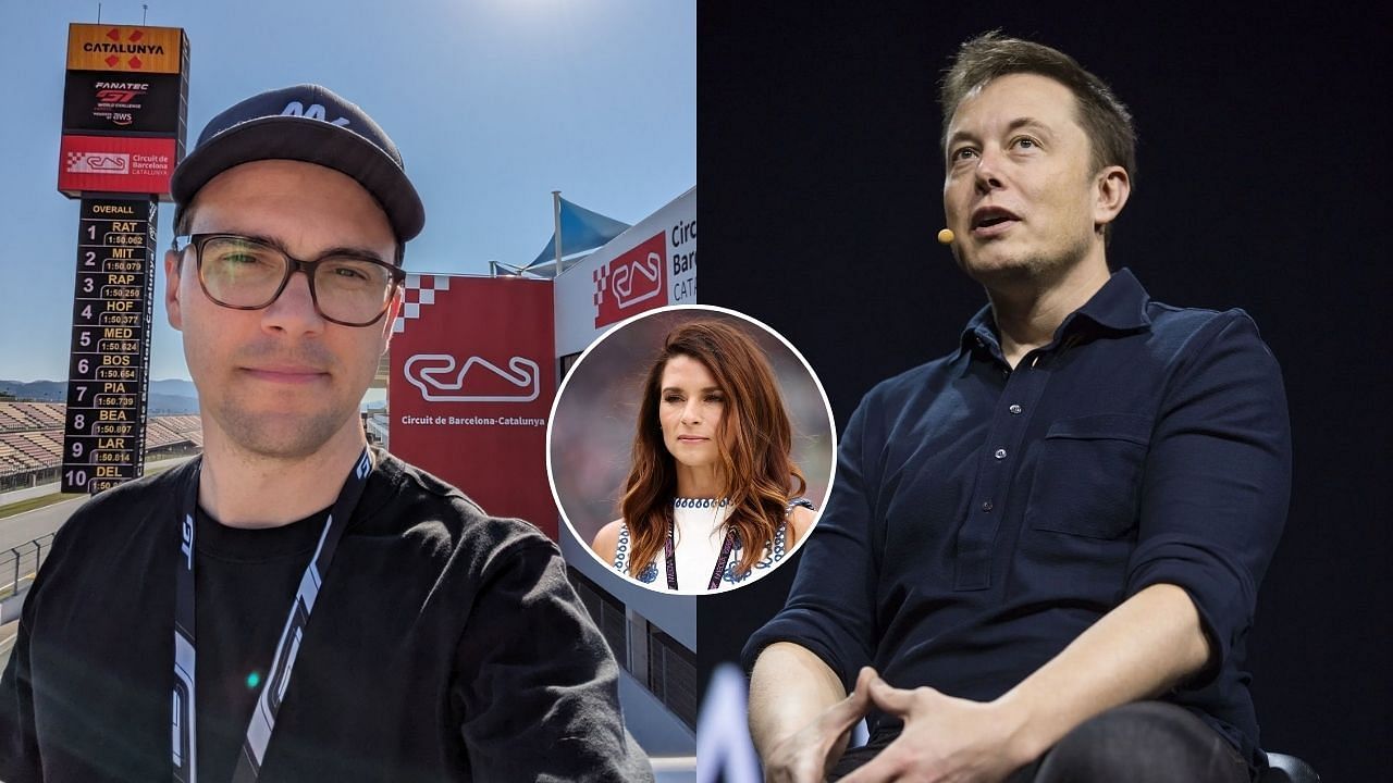 Ex-Red Bull employee Blake [L] Danica Patrick [C] Elon Musk [R] [Image Source: Getty, @brrrake/X]