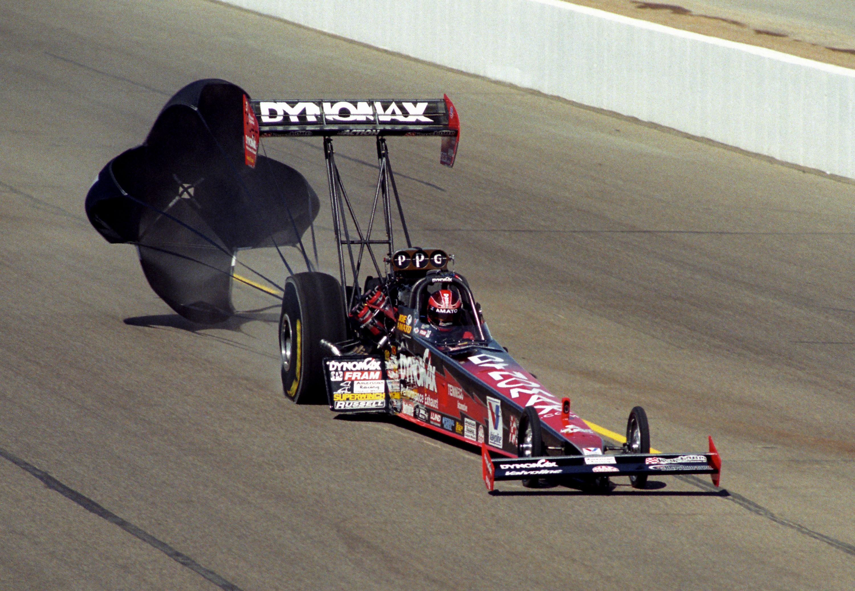 NHRA top fuel dragster driver Joe Amato during the CSK Nationals at Firebird International Raceway. Mandatory Credit: Mark J. Rebilas-Imagn Images - Source: Imagn