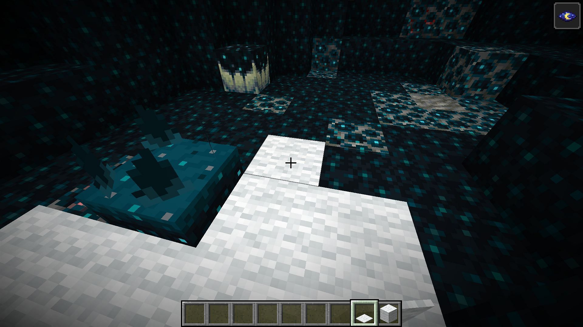 Place carpets as you walk around Deep Dark (Image via Sportskeeda Gaming/Mojang Studios)