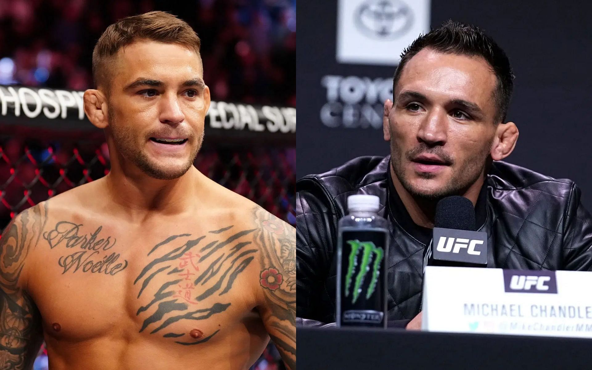 Michael Chandler (right) acknowledges Dustin Poirier