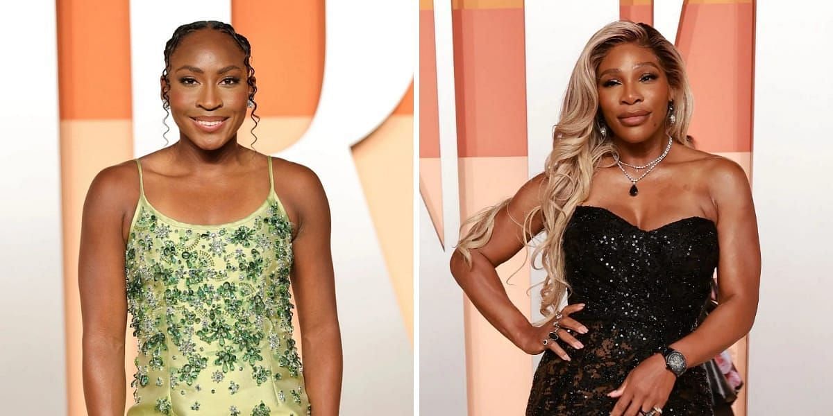 Coco Gauff (L) &amp; Serena Williams (R) at the Vanity Fair Oscar party (Source - GETTY)